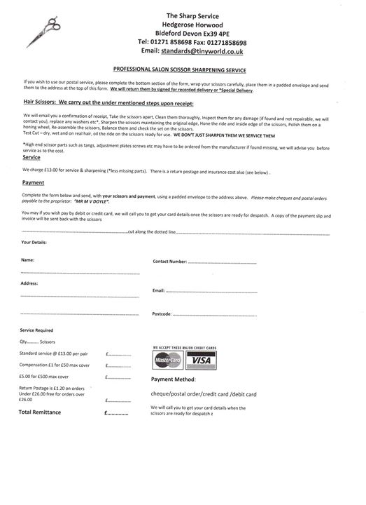 Postal Sharpening Service
